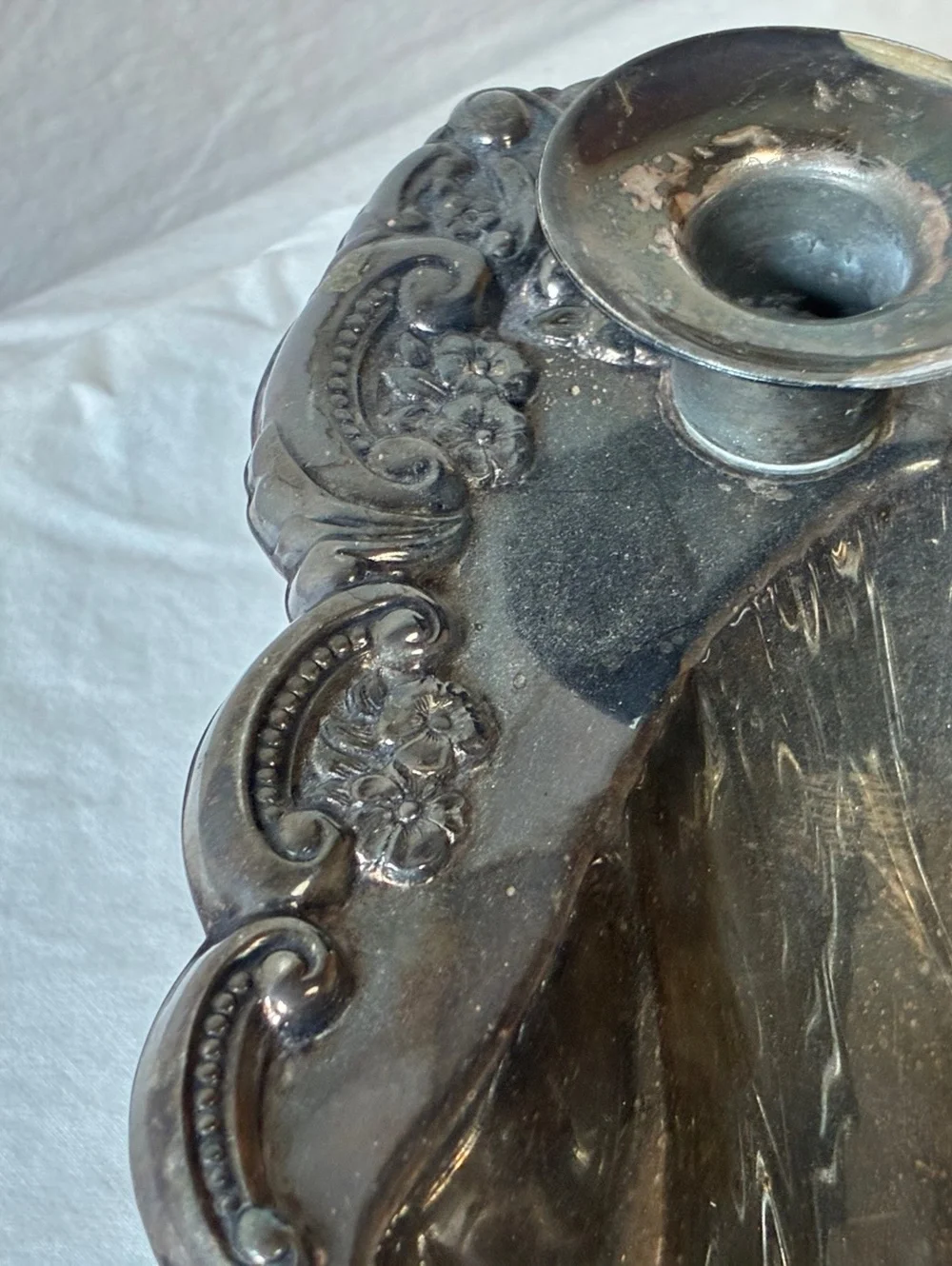 Vintage Silver Shell Shaped Candle Holder with Ornate Detailing 12 inch